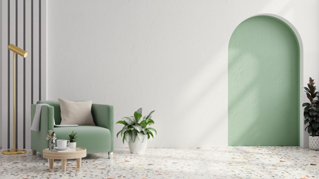 Mur de salon intérieur pastel vert